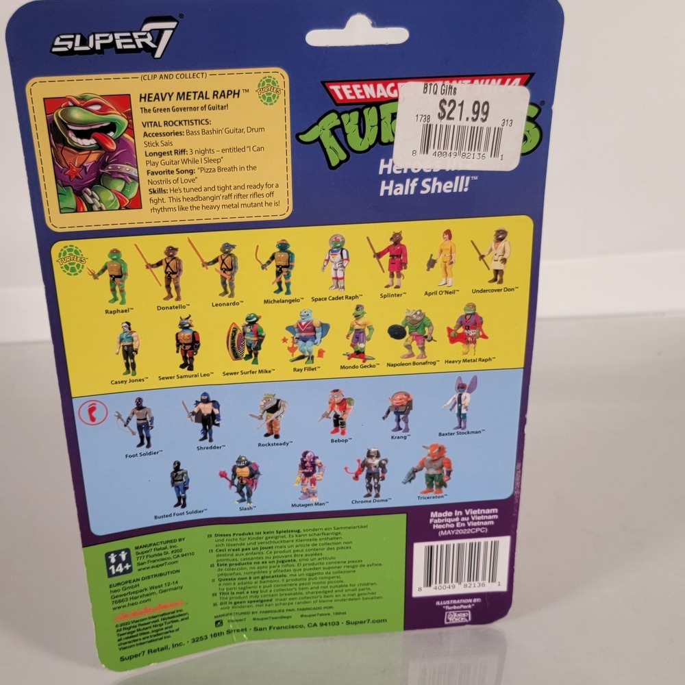 TMNT ReAction Heavy Metal‎ Raph Figure Super7 Nickelodeon 2022 Damaged Card - Picture 3 of 7